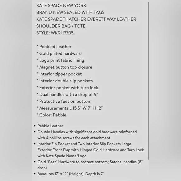 Kate Spade NY BANDLE Everett Way Tallulah Large & Crossbody Pebble Leather Cream - Picture 14 of 15